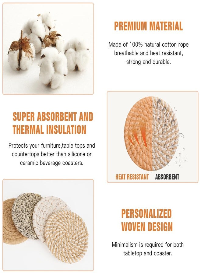 Geichan Drink Coasters with Holder, 4 Colors Absorbent Coasters, Cotton Woven Coaster Set of 8 for Table Protection, Home Decor, Housewarming Gift - Image 2